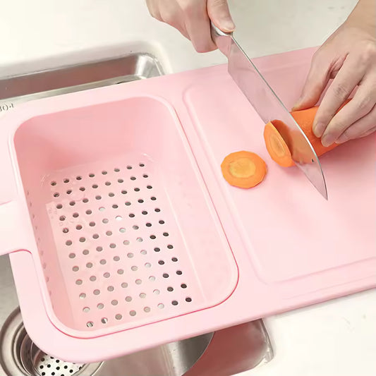 2-in-1 Multifunctional Kitchen Cutting Board with Removable Drain Basket – Fruit & Vegetable Chopping Board (1 Piece)
