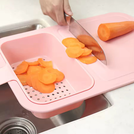 2-in-1 Multifunctional Kitchen Cutting Board with Removable Drain Basket – Fruit & Vegetable Chopping Board (1 Piece)