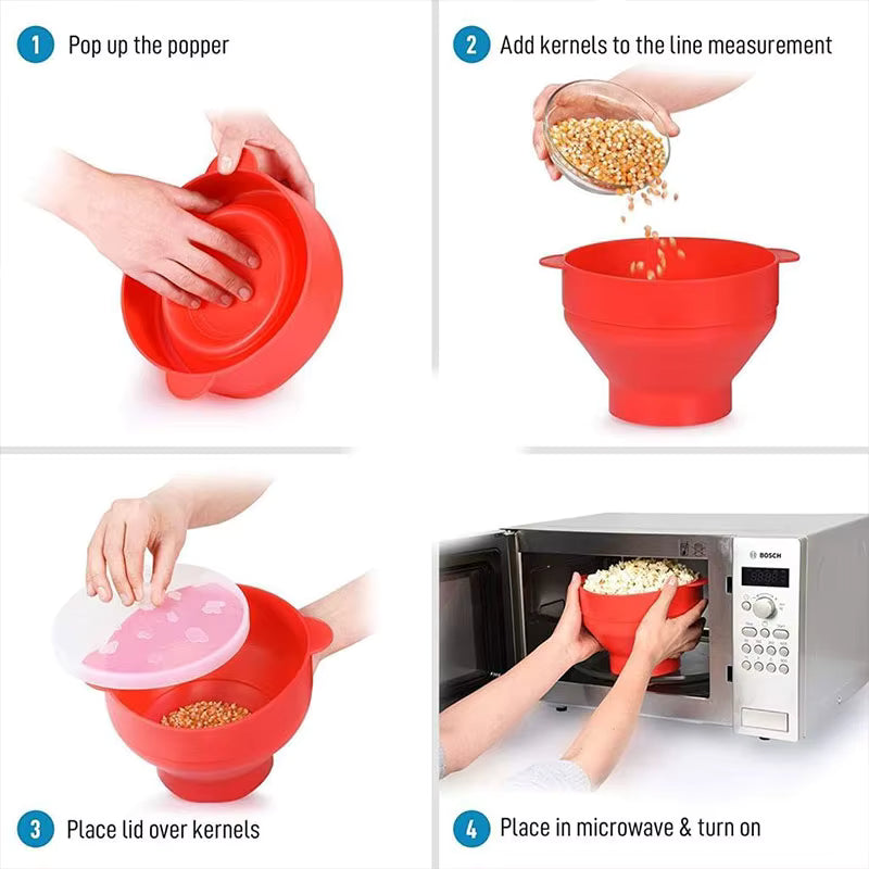 Silicone Microwave Popcorn Popper – Collapsible BPA-Free Popcorn Bowl with Lid
