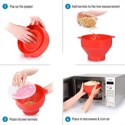 Silicone Microwave Popcorn Popper – Collapsible BPA-Free Popcorn Bowl with Lid