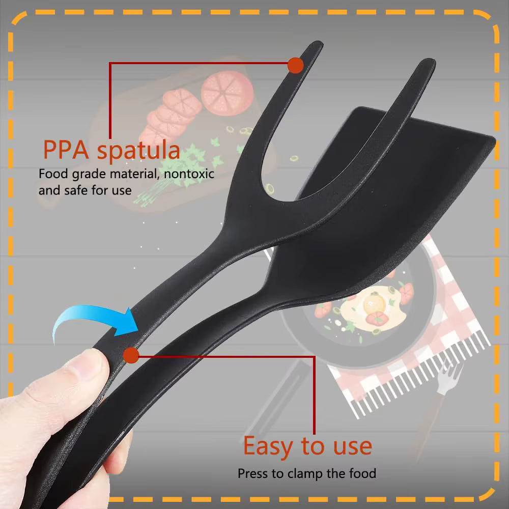 2-in-1 Grip Flip Spatula Tongs – Non-Stick Kitchen Turner for Eggs, Pancakes & More