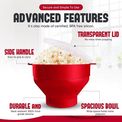 Silicone Microwave Popcorn Popper – Collapsible BPA-Free Popcorn Bowl with Lid
