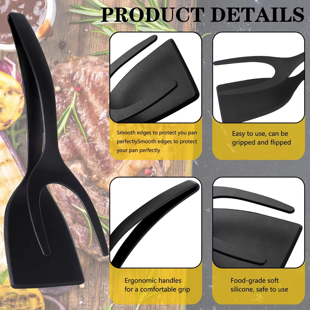 2-in-1 Grip Flip Spatula Tongs – Non-Stick Kitchen Turner for Eggs, Pancakes & More