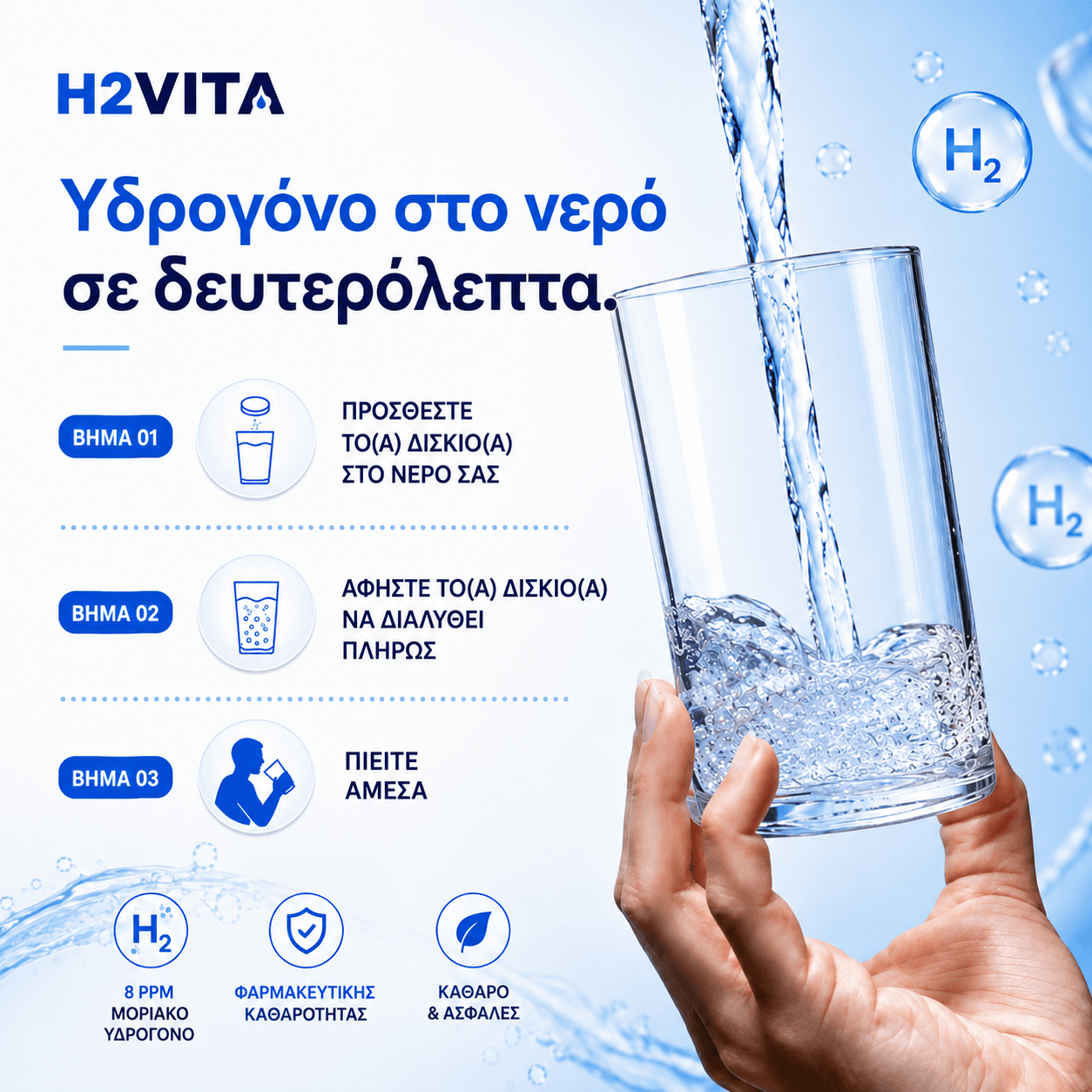 H2VITA® H2 Molecular Hydrogen, 8 ppm, 90 Tablets (90 Servings)